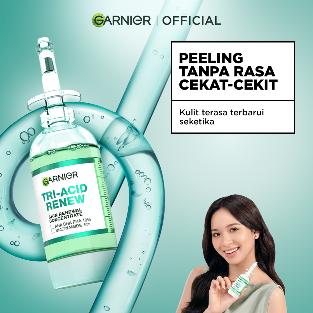 GARNIER Tri Acid Renew Peeling Serum Exfoliasi Wajah - Glass Skin AHA BHA PHA 10% Niacinamide 5% Skincare Exfoliating Renewal Concentrate kulit ideal daily safe for sensitive skin exfoliant serum mencerahkan wajah