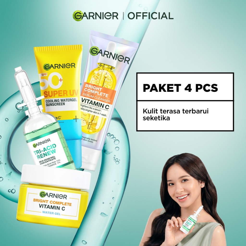 GARNIER Paket Skincare Peeling 1 Set Lengkap Serum Exfoliating Eksfoliasi Wajah Daily Set / tone up mencerahkan moisturizer pelembab