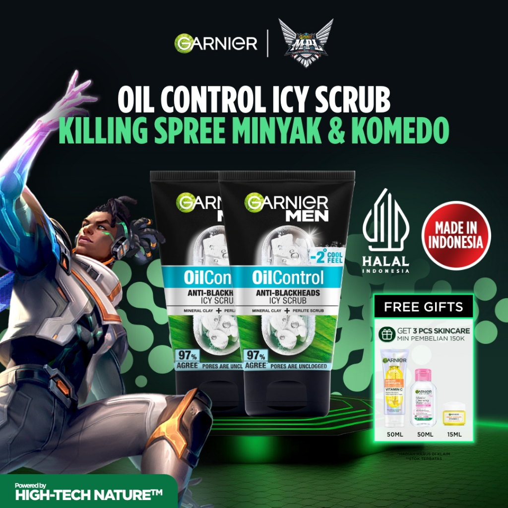 [PAKET HEMAT ISI 2] GARNIER Men Facial Wash Oil Control Anti Blackheads Brightening Icy Scrub Skincare 100ml Face Wash sabun cuci muka pria face wash pembersih wajah sabun muka glowing dan memutihkan