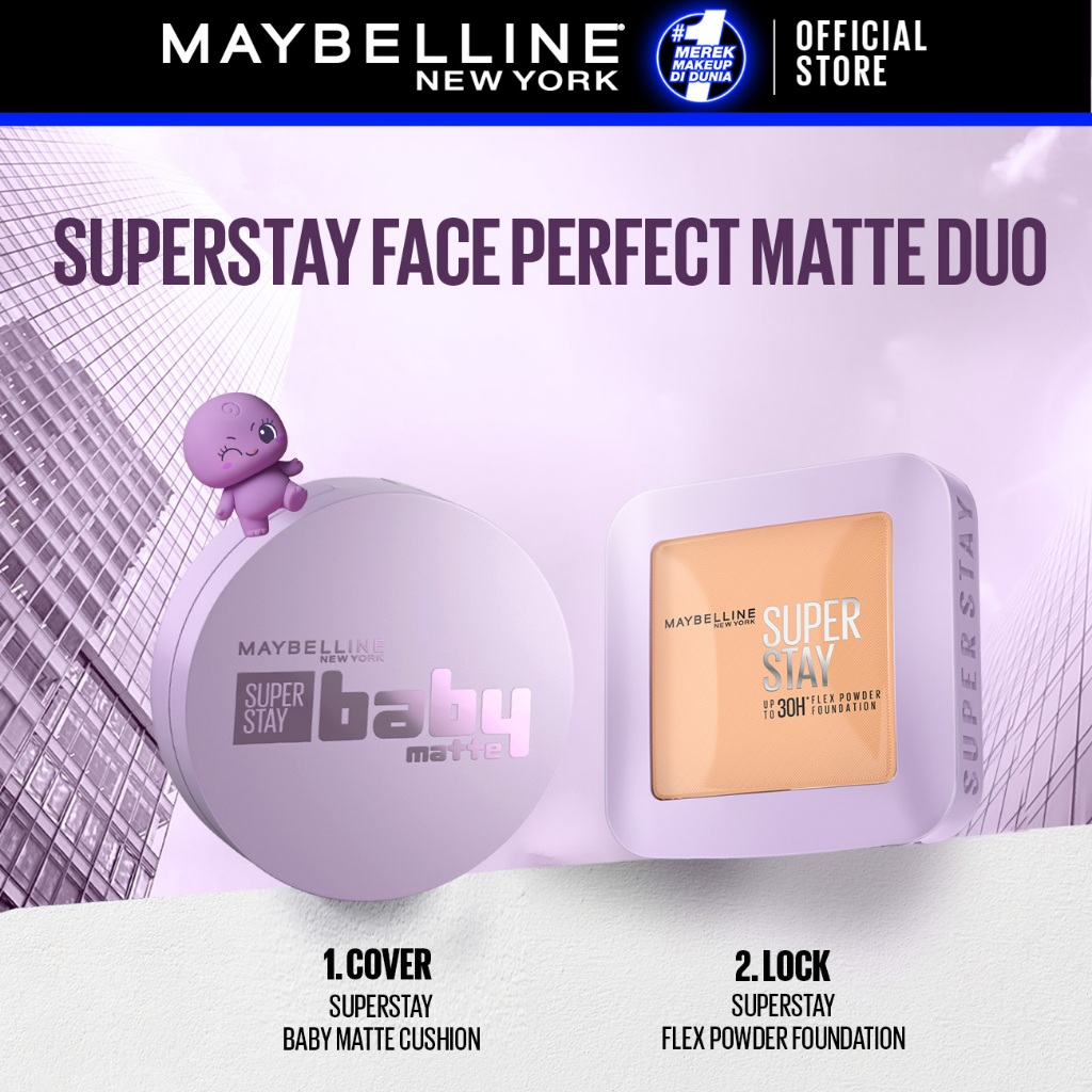 MAYBELLINE OFFICIAL Superstay Unbreakable Duo - Superstay Baby Matte Cushion + Superstay Flex Powder Foundation - Gambar 2
