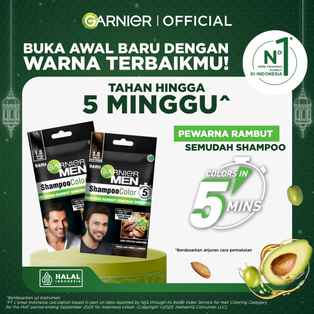 [PAKET HEMAT ISI 3] Garnier Men Shampoo Color Hair Color Hitam Alami - 20ml Cat Rambut Tutup Uban - Gambar 2