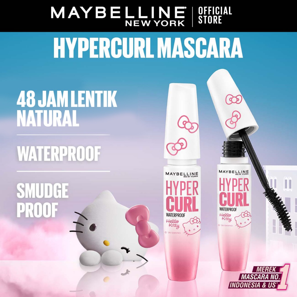 [LIMITED EDITION] MAYBELLINE OFFICIAL Hello Kitty Edition – Superstay Vinyl Ink, Compact Powder, Hypercurl Lipstick Liptint Maskara Bedak Padat Transferproof Waterproof - Gambar 3
