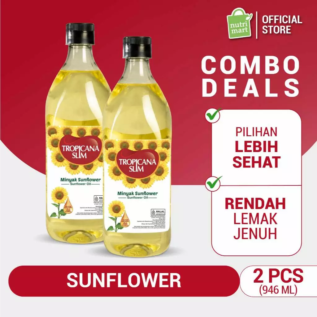 Twin Pack - Tropicana Slim Minyak Sunflower 946ml - Minyak Baik 100% Pure Sunflower Oil