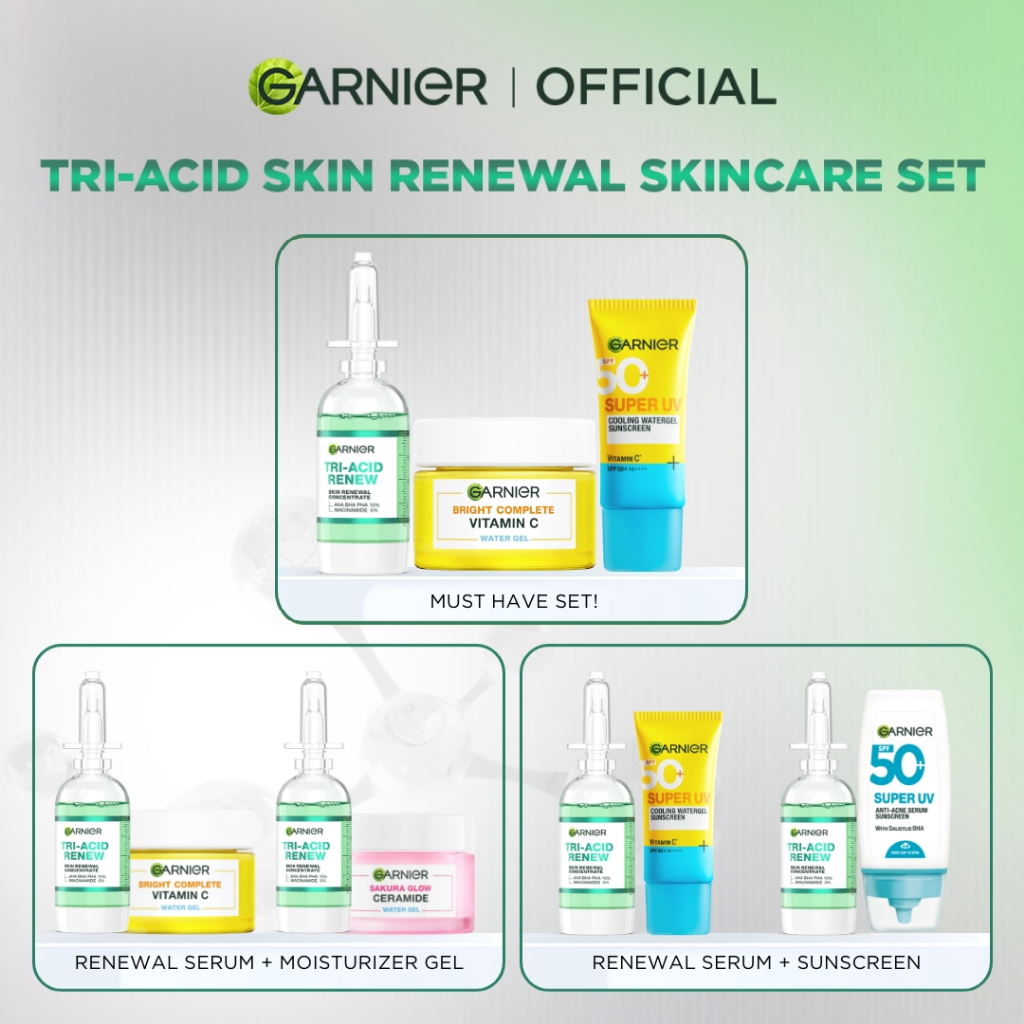 GARNIER Tri Acid Renew Peeling Serum Exfoliasi Wajah - Glass Skin AHA BHA PHA 10% Niacinamide 5% Skincare Exfoliating Renewal Concentrate kulit ideal daily safe for sensitive skin exfoliant serum mencerahkan wajah - Gambar 3