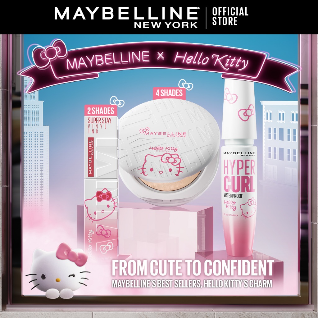 [LIMITED EDITION] MAYBELLINE OFFICIAL Hello Kitty Edition – Superstay Vinyl Ink, Compact Powder, Hypercurl Lipstick Liptint Maskara Bedak Padat Transferproof Waterproof