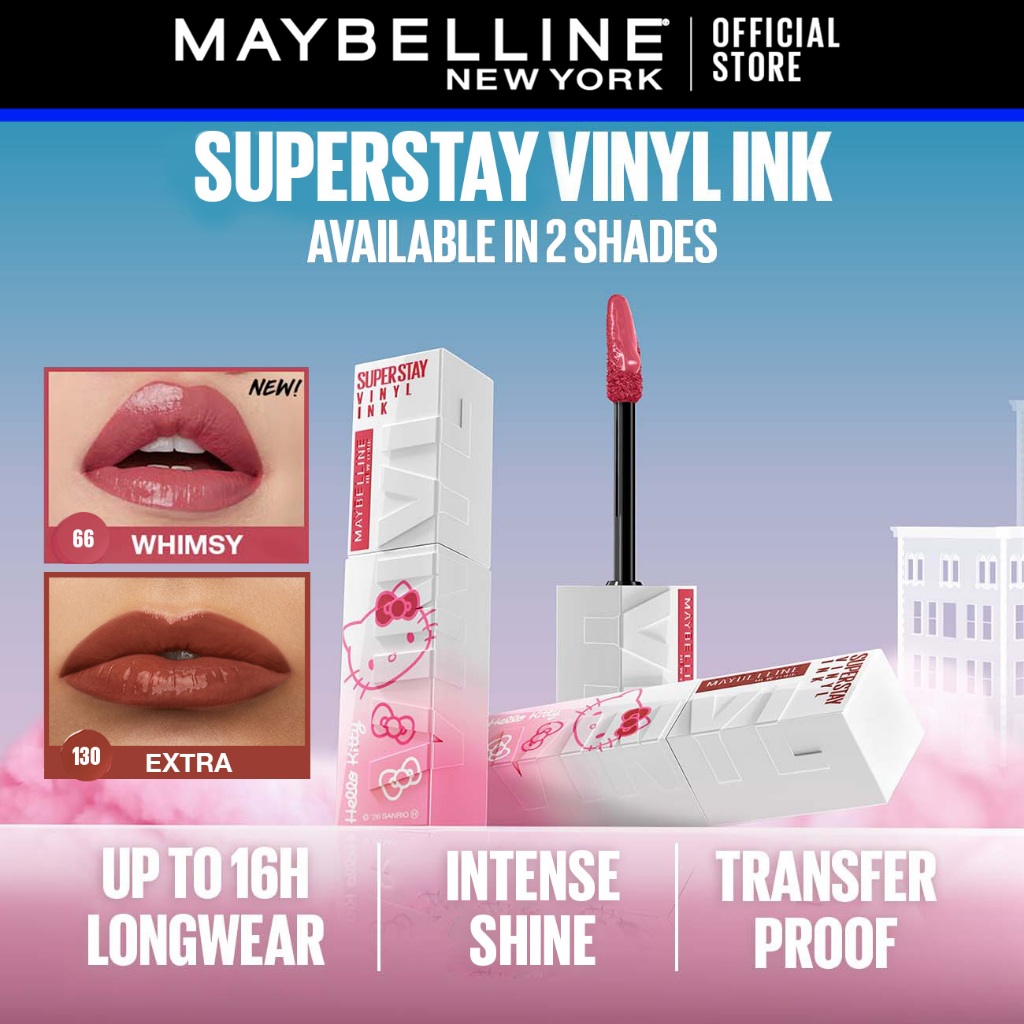 [LIMITED EDITION] MAYBELLINE OFFICIAL Hello Kitty Edition – Superstay Vinyl Ink, Compact Powder, Hypercurl Lipstick Liptint Maskara Bedak Padat Transferproof Waterproof - Gambar 2