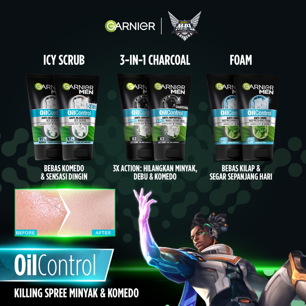 GARNIER Men Facial Wash 100ml ISI 2 Semua Varian Sabun Cuci Muka Pria - face wash Skincare pembersih wajah skincare pria acno fight turbo bright wasabi charcoal oil control lawan jerawat kulit kusam face wash - Gambar 4