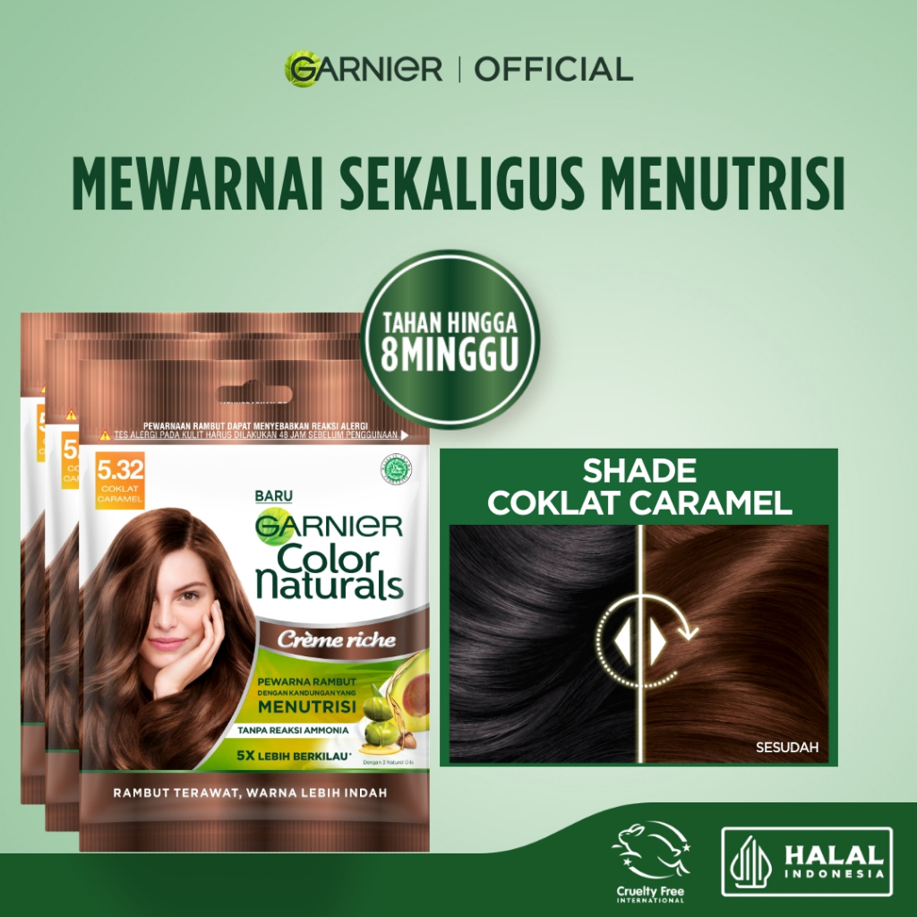 GARNIER Hair Colour Pewarna Rambut Permanen ISI 3 Sachet 20ml #5.32 Coklat Karamel / Cat Rambut Tanpa Amonia Color Naturals Ultra Color Ash Blonde Garnier Hair Color Pewarna Rambut Permanent Tutup Uban Hitam Alami Semir Rambut
