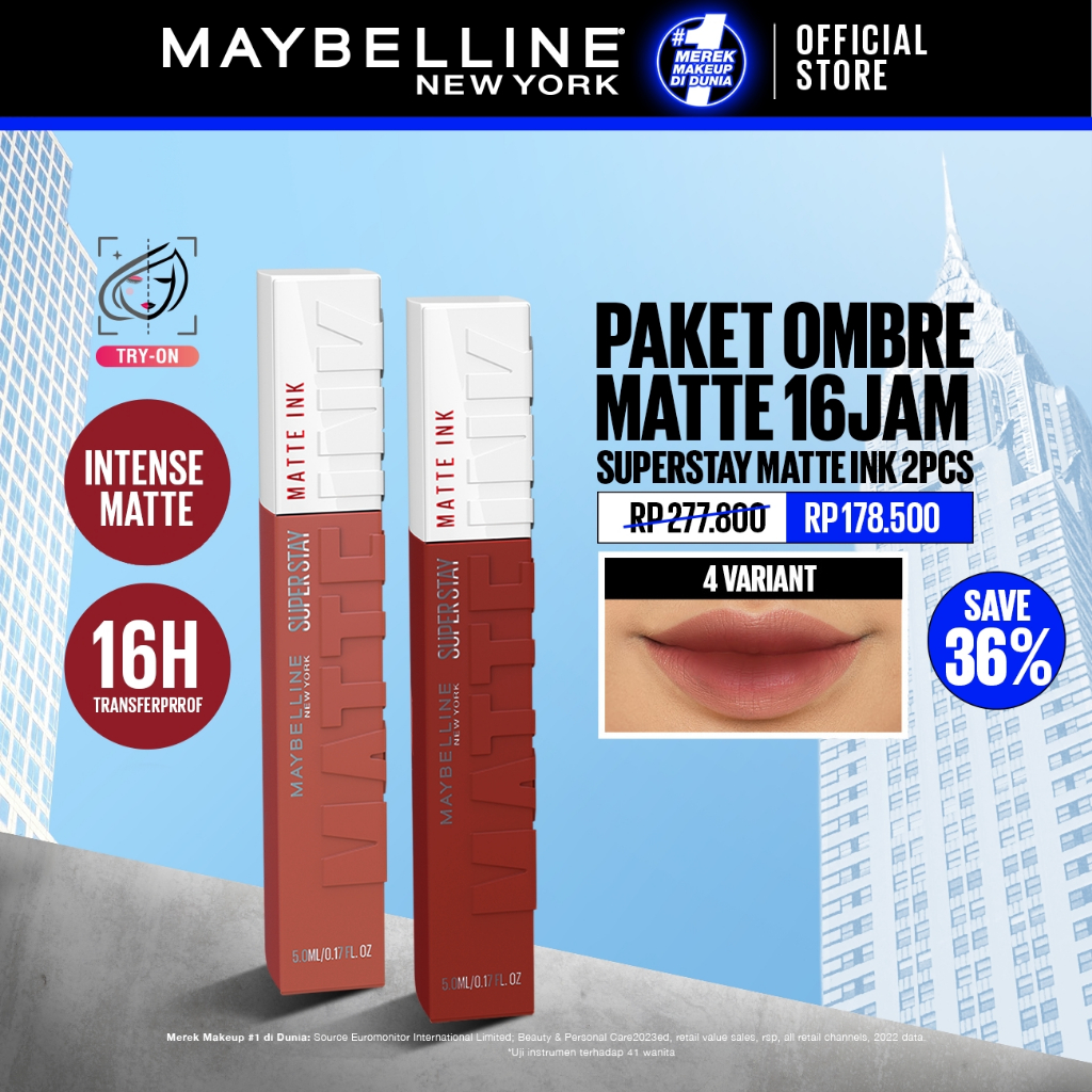 MAYBELLINE OFFICIAL Paket Hemat Superstay Matte Ink 2 pcs Ombre Set Lipstick - Long Lasting - Gambar 2