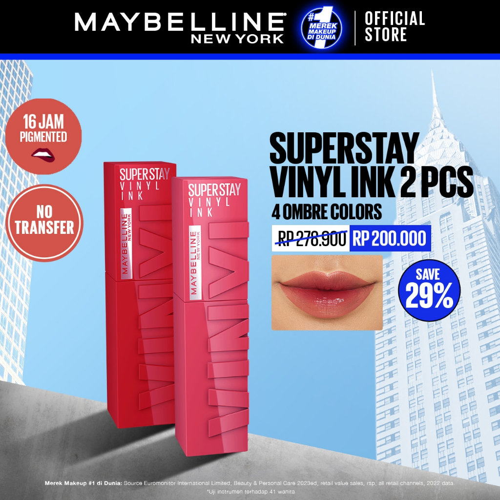 MAYBELLINE OFFICIAL Paket Hemat Superstay Vinyl Ink 2 pcs Ombre Set Lipstick Long Lasting - Gambar 2