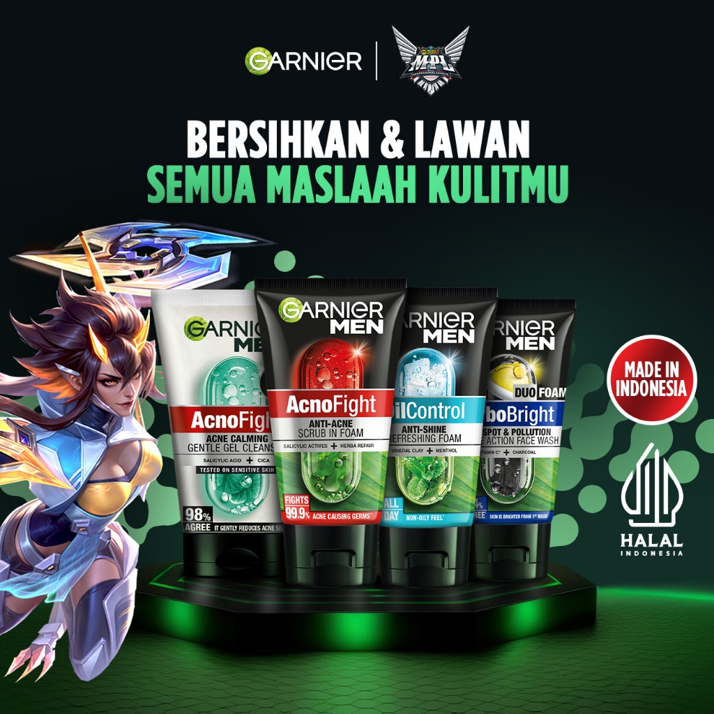 GARNIER Men Facial Wash 100ml ISI 2 Semua Varian Sabun Cuci Muka Pria - face wash Skincare pembersih wajah skincare pria acno fight turbo bright wasabi charcoal oil control lawan jerawat kulit kusam face wash - Gambar 2