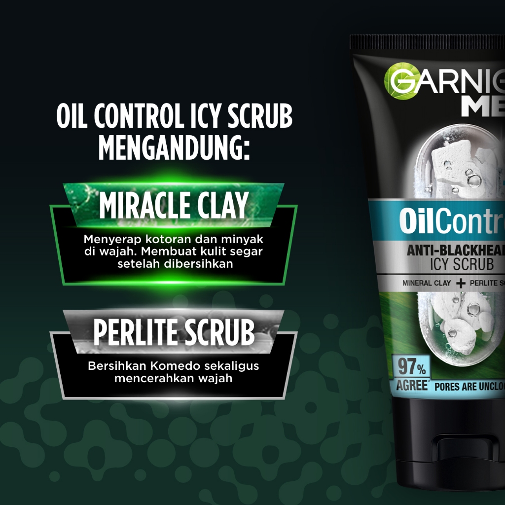 [PAKET HEMAT ISI 2] GARNIER Men Facial Wash Oil Control Anti Blackheads Brightening Icy Scrub Skincare 100ml Face Wash sabun cuci muka pria face wash pembersih wajah sabun muka glowing dan memutihkan - Gambar 3