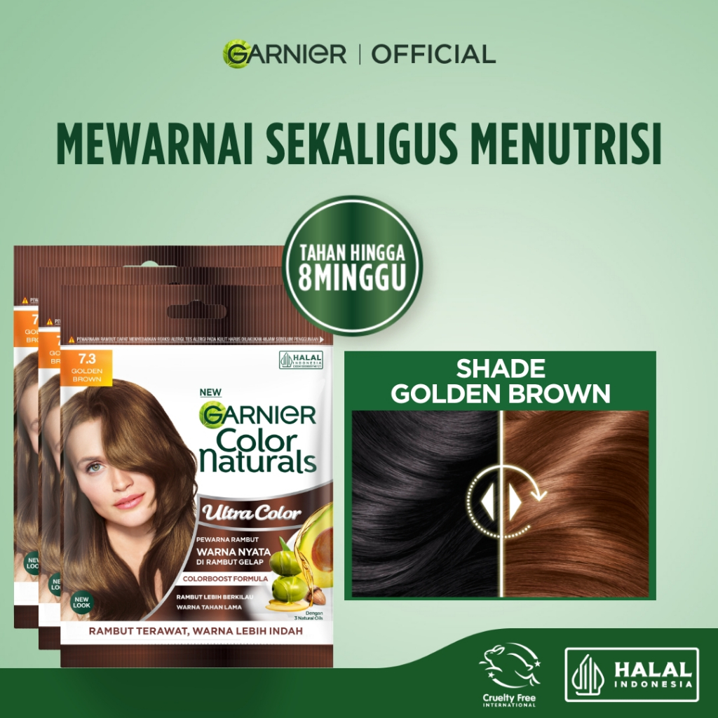 GARNIER Hair Colour Pewarna Rambut Permanen ISI 3 Sachet 20ml #7.3 Golden Brown / Cat Rambut Tanpa Amonia Color Naturals Ultra Color Ash Blonde Garnier Hair Color Pewarna Rambut Permanent Tutup Uban Hitam Alami Semir Rambut