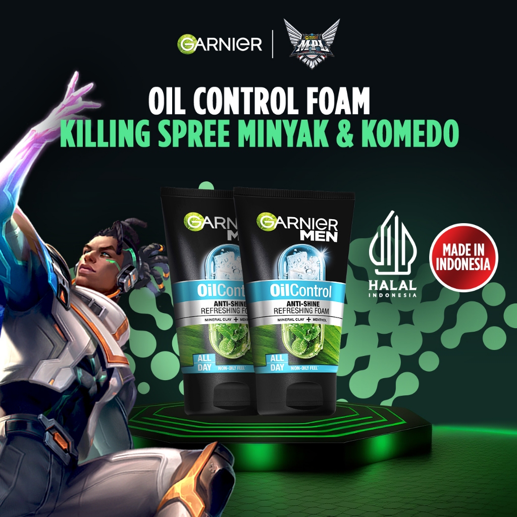 [PAKET HEMAT ISI 2] GARNIER Men Facial Wash Turbolight Oil Control Cooling Foam Skincare 100ml Sabun Cuci Muka Pria Face Wash Pembersih Wajah Sabun Muka Glowing dan Memutihkan - Gambar 2