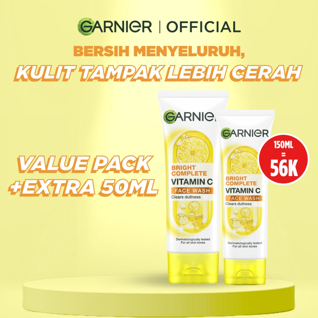 GARNIER Facial Wash 100ml + 50ml Sabun Cuci Muka Vitamin C Ceramide Skincare Pembersih Wajah Face Wash Cleanser