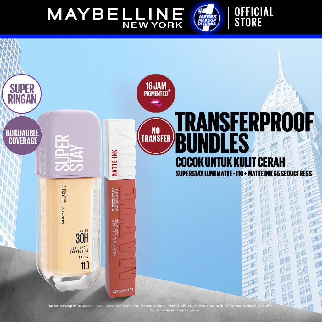 MAYBELLINE OFFICIAL Paket Transferproof Bundle Superstay Lumi Matte + Matte Ink