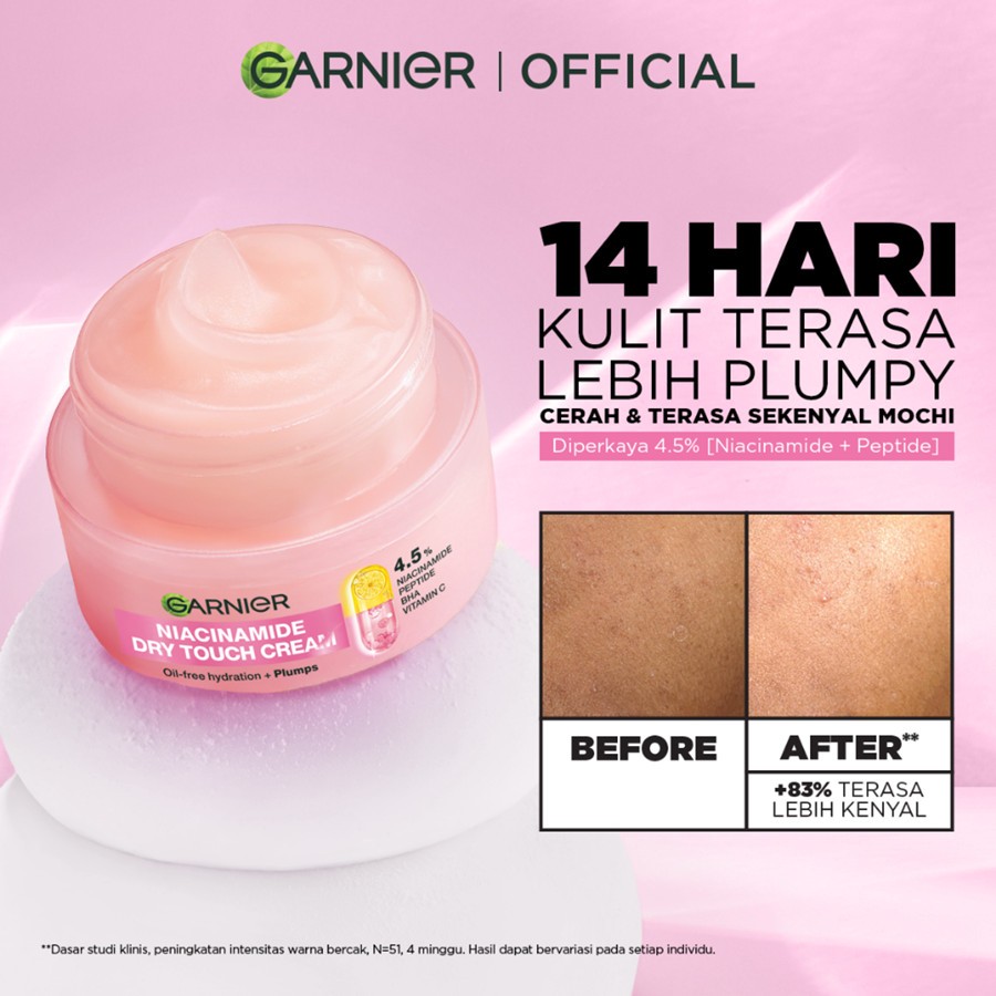 [BELI 5 LEBIH HEMAT] Garnier Cream Moisturizer Mochi Dry Touch Cream 4.5% Vitamin C / Niacinamide 30ml Single/Twinpack/Multipacks / Moisturizer Pelembab Wajah Skin Barrier Soothing Balm Kulit Kering - Gambar 3