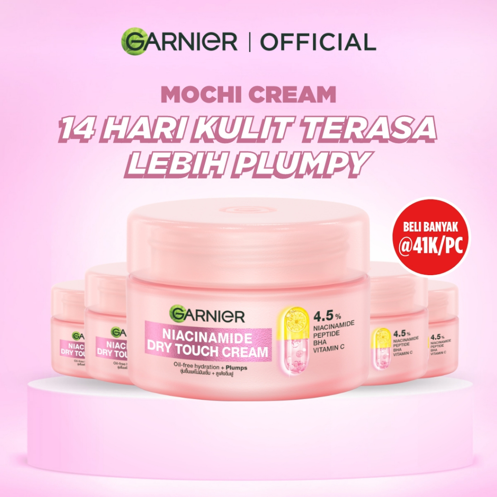 [BELI 5 LEBIH HEMAT] Garnier Cream Moisturizer Mochi Dry Touch Cream 4.5% Vitamin C / Niacinamide 30ml Single/Twinpack/Multipacks / Moisturizer Pelembab Wajah Skin Barrier Soothing Balm Kulit Kering - Gambar 2