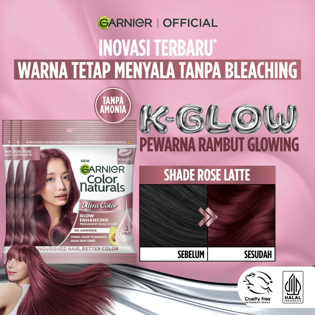 [BARU] GARNIER Hair Colour ISI 3 Sachet 20ml K-Glow Korea Pewarna Rambut Permanen SEMUA WARNA / Cat Rambut Tanpa Amonia Color Naturals Ultra Color Ash Blonde Garnier Hair Color Pewarna Rambut Permanent Tutup Uban Hitam Alami Semir Rambut