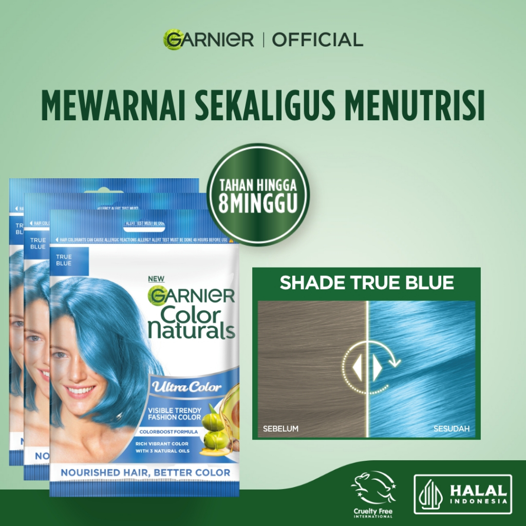 GARNIER Hair Colour Pewarna Rambut Permanen ISI 3 Sachet 20ml True Blue / Cat Rambut Tanpa Amonia Color Naturals Ultra Color Ash Blonde Garnier Hair Color Pewarna Rambut Permanent Tutup Uban Hitam Alami Semir Rambut