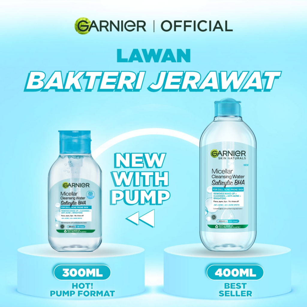 GARNIER Micellar Water Blue Salicylic Acid 300ml/400ml Skincare Cleansing - Pembersih Wajah & Make up - Gambar 2