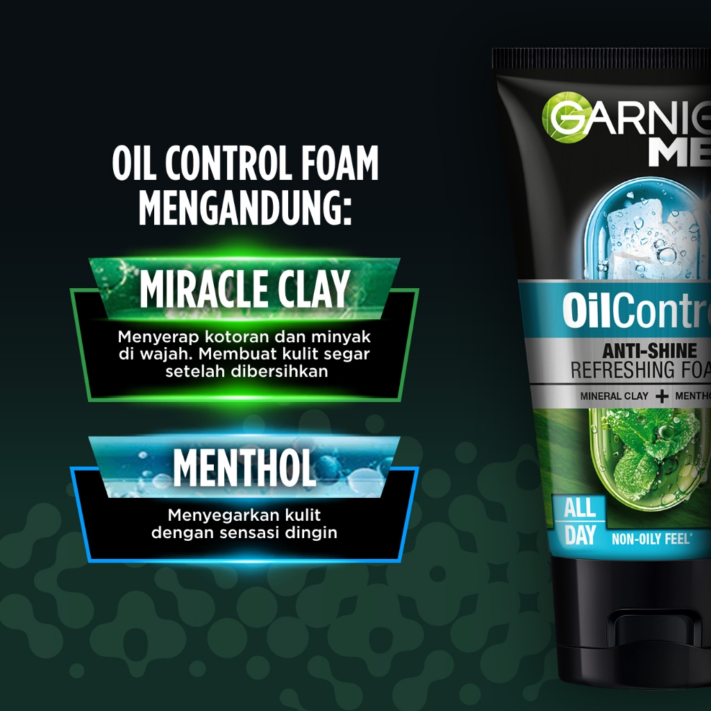 [PAKET HEMAT ISI 2] GARNIER Men Facial Wash Turbolight Oil Control Cooling Foam Skincare 100ml Sabun Cuci Muka Pria Face Wash Pembersih Wajah Sabun Muka Glowing dan Memutihkan - Gambar 3