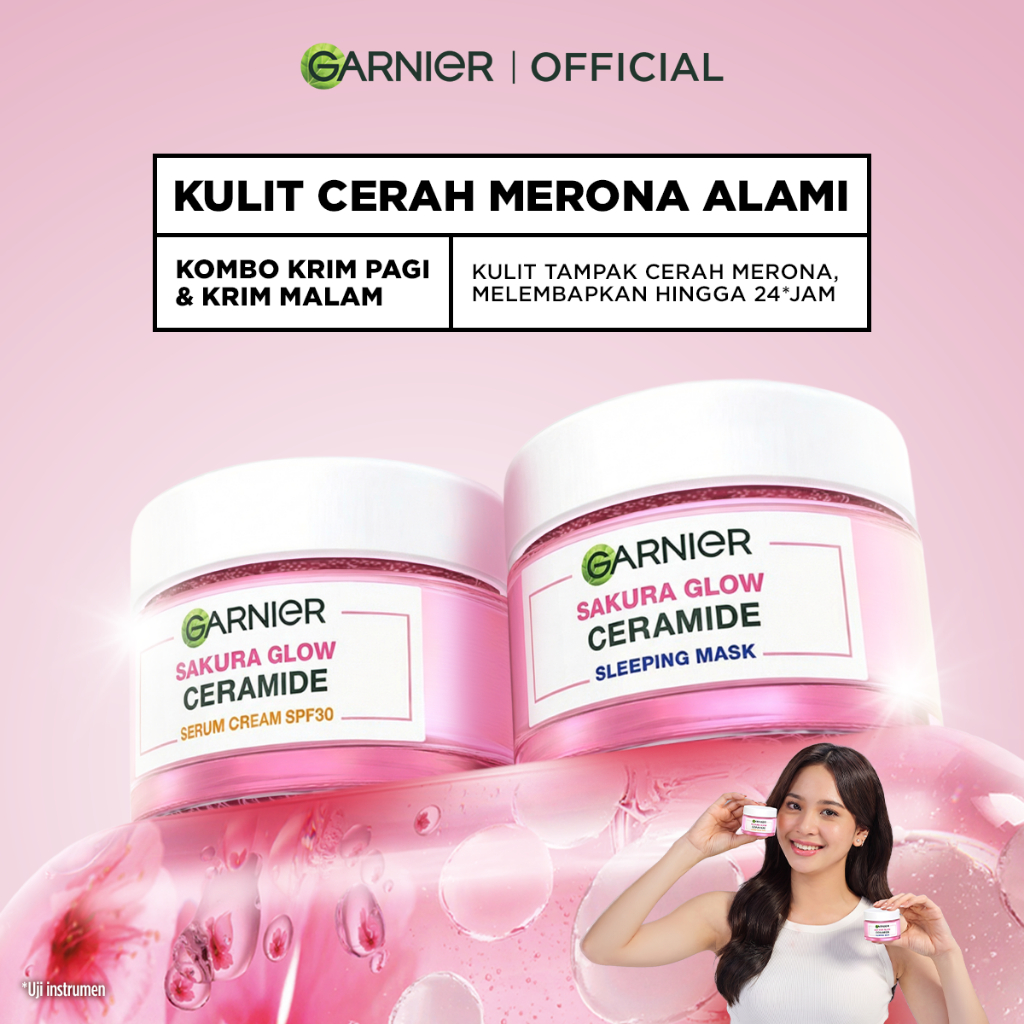 GARNIER Sakura Glow Ceramide Skin Barrier Simple Set Day Cream & Night Cream 50 ml Krim Siang & Krim Malam Bundle Paket Skincare 1 set lengkap moisturizer tone up pelembab wajah cream pemutih wajah glowing cepat - Gambar 2