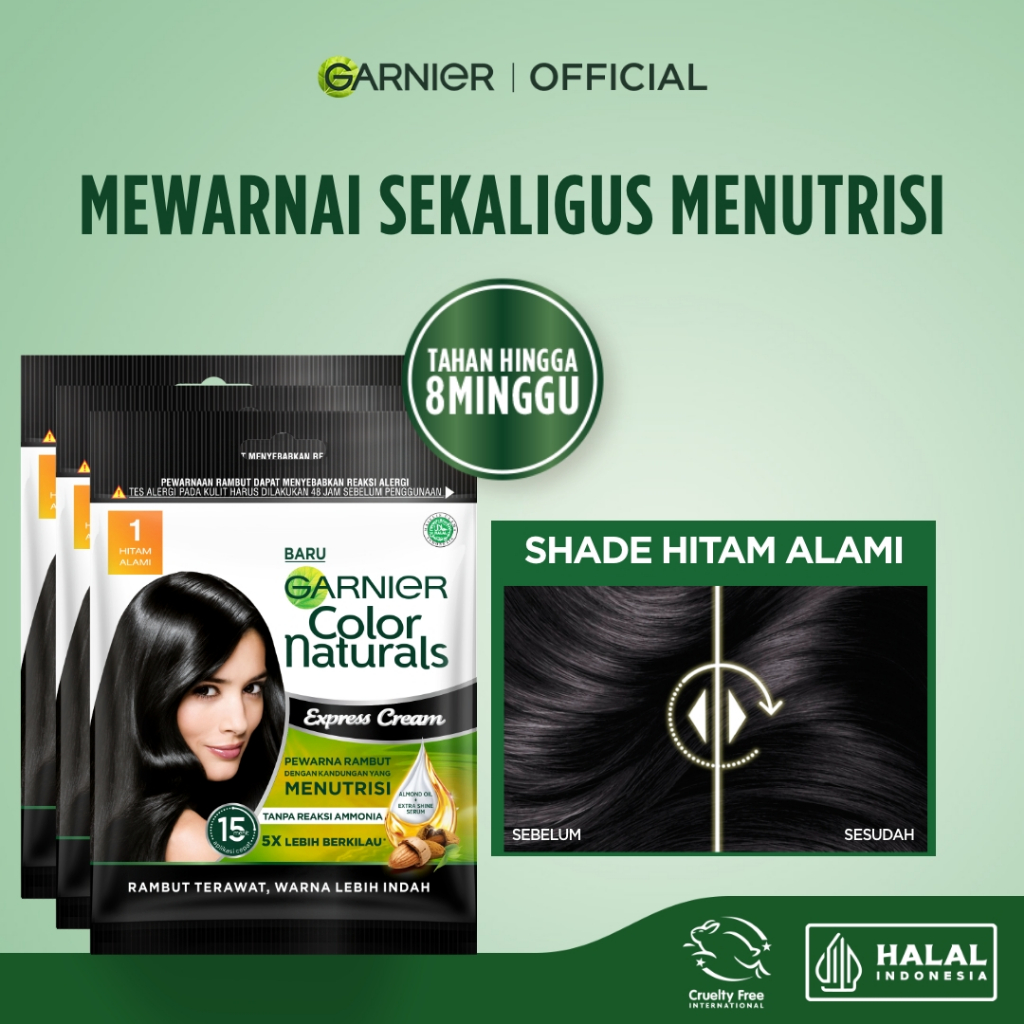 GARNIER Hair Colour Pewarna Rambut Permanen ISI 3 Sachet 20ml #1 Hitam Alami / Cat Rambut Tanpa Amonia Color Naturals Ultra Color Ash Blonde Garnier Hair Color Pewarna Rambut Permanent Tutup Uban Hitam Alami Semir Rambut