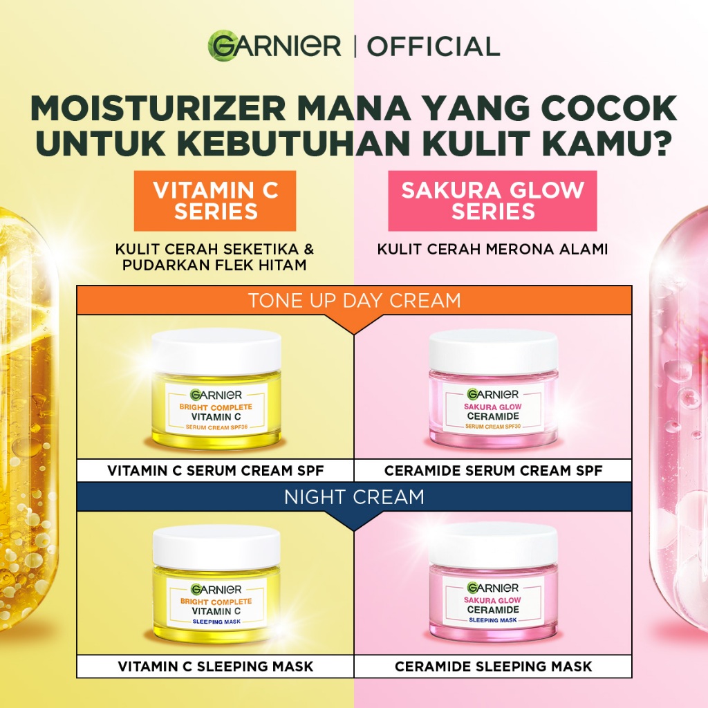 GARNIER Barrier Moisturizer Tone Up Cream ALL VARIANT 50ml Pelembab wajah untuk Kulit Berjerawat Kering Sensitif Berminyak Vitamin C Ceramide Barrier Soothing Balm Kulit Iritasi Gel Hydrating Day Cream Glowing Skincare Krim Siang