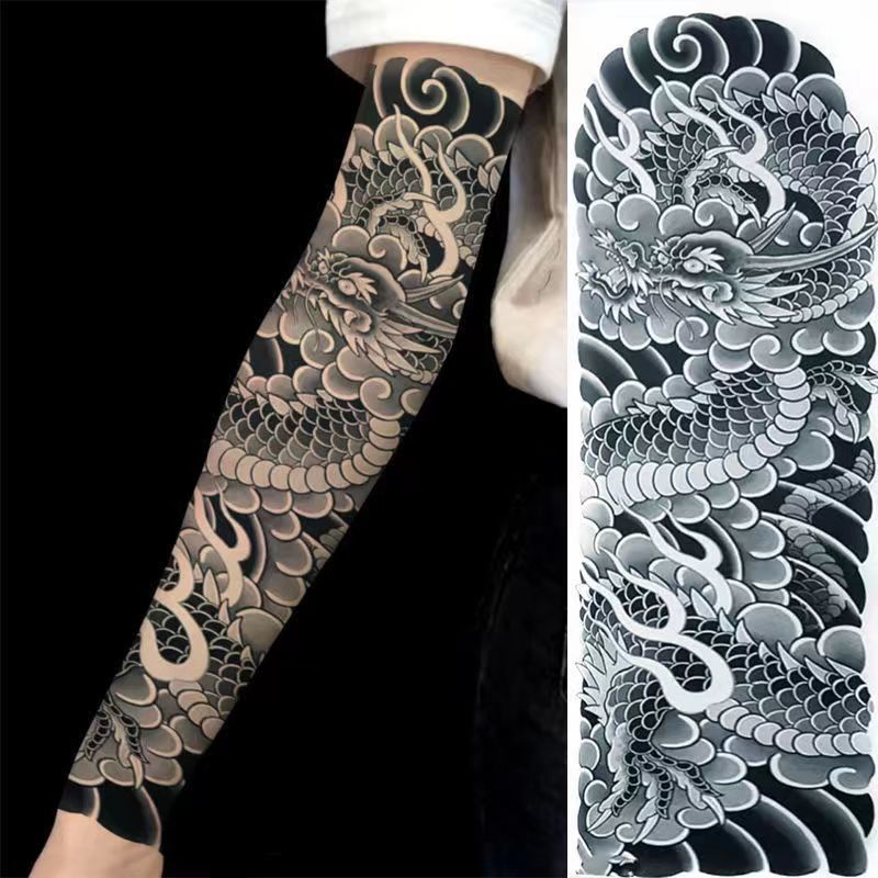 Sa Tattoo Black Dragon Big Flower Arm Men Women Brake Print Prajna ...