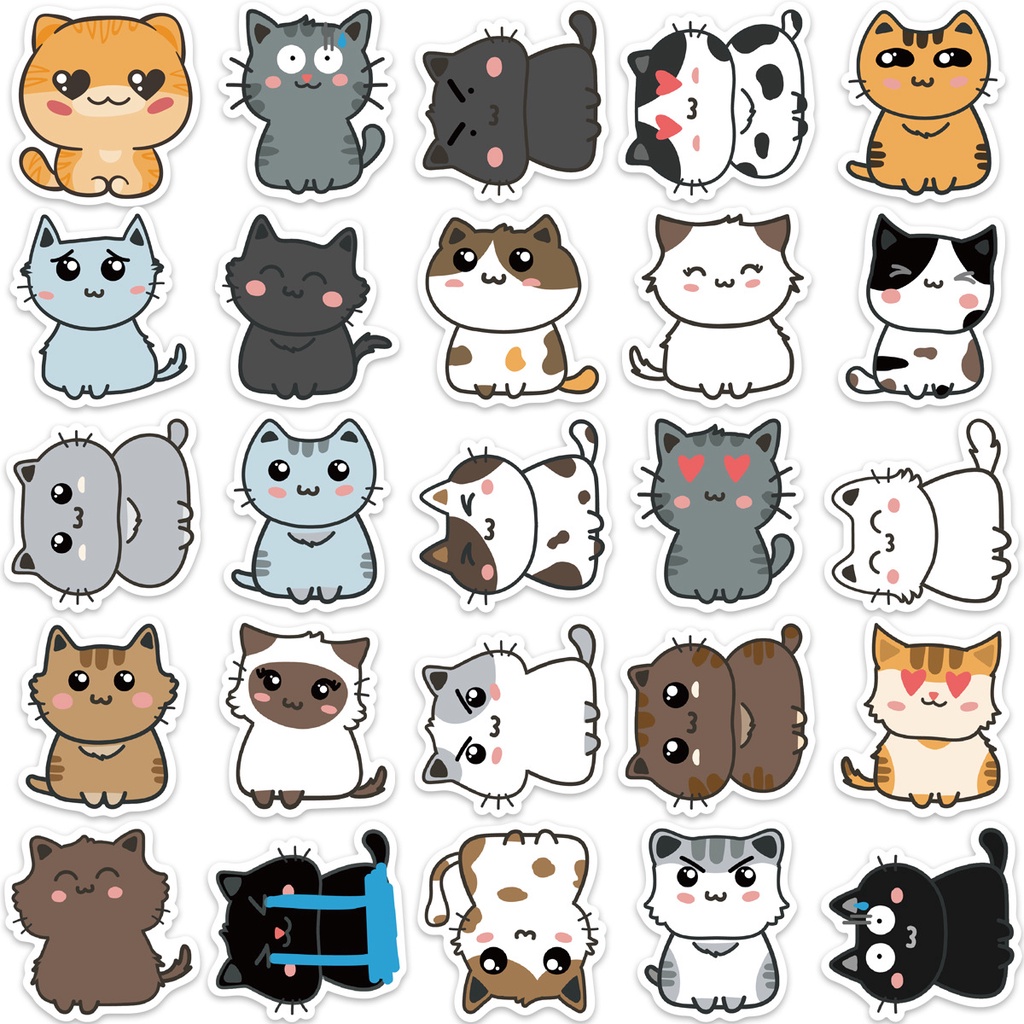 50PCS Cute Cat Meme Waterproof Stickers For Laptop Luggage Phone ...