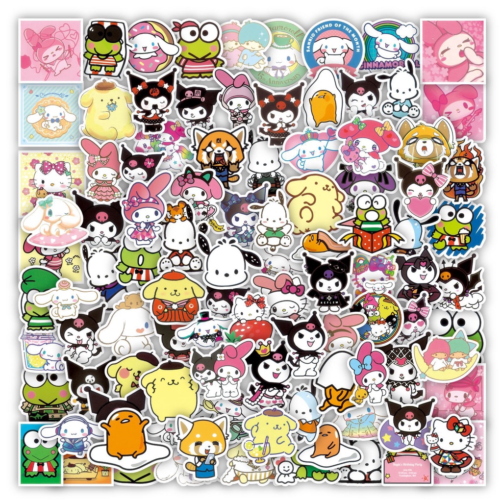 100pcs Mixed Cartoon Sanrio Stickers Cute Hello Kitty Cinnamoroll 