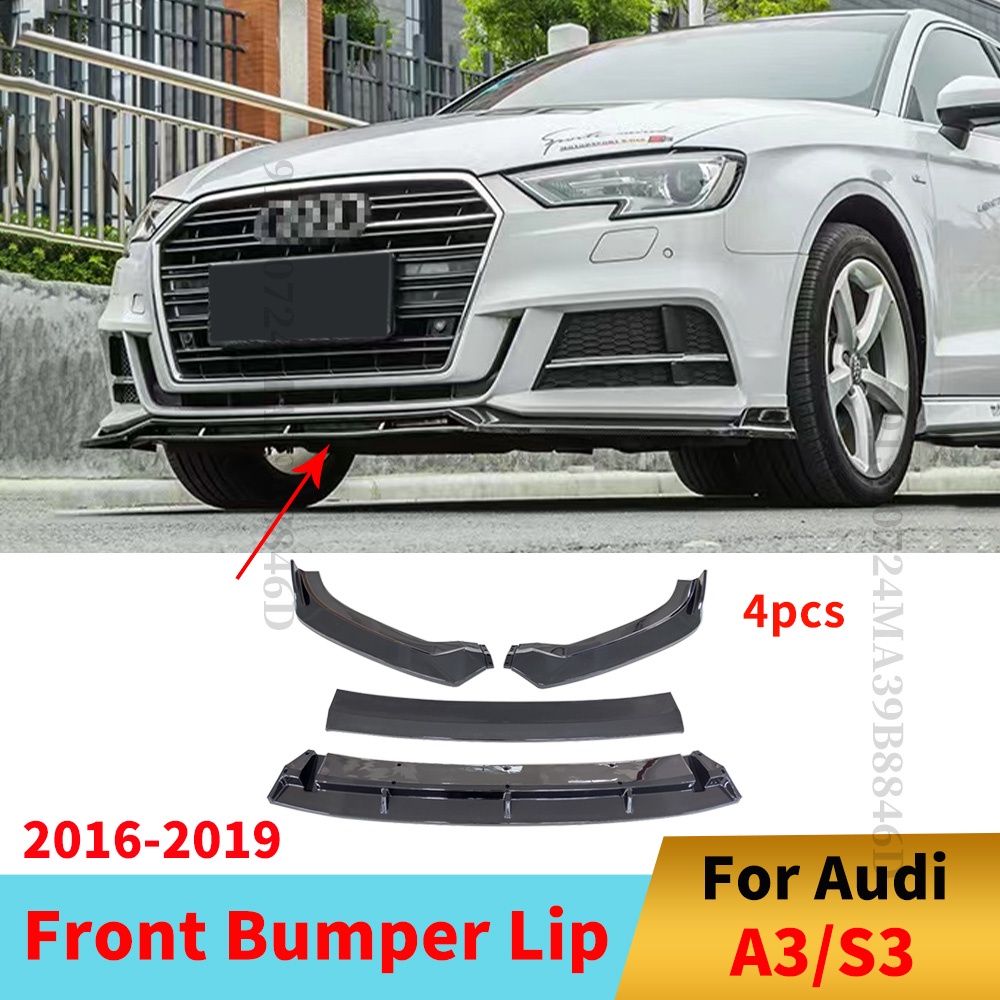 LT Front Bumper Splitter Audi A3 8V 8VS 8VA Facelift S Line Black High Gloss PP main image 1