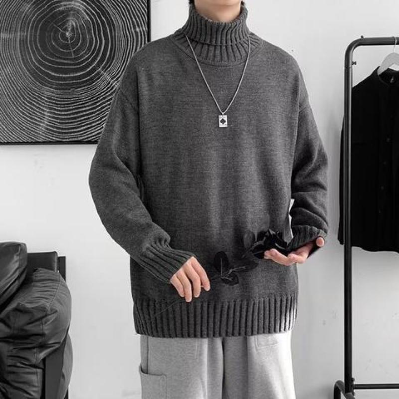 M-8xl Large Size Turtleneck Sweater Men Plain Color Korean Casual ...