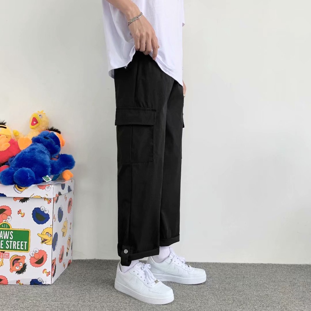 Men'S Cargo Semi Loose Straight Pants- Grey