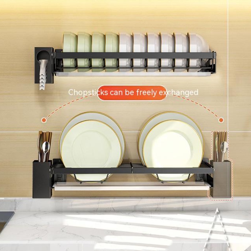 Modern Simple Perforation-Free Kitchen Shelf, Wall-Mounted Dish ...