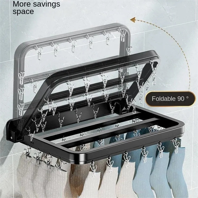 Folding Drying Rack, Perforation-Free Hanging Clothes Wall Bathroom ...