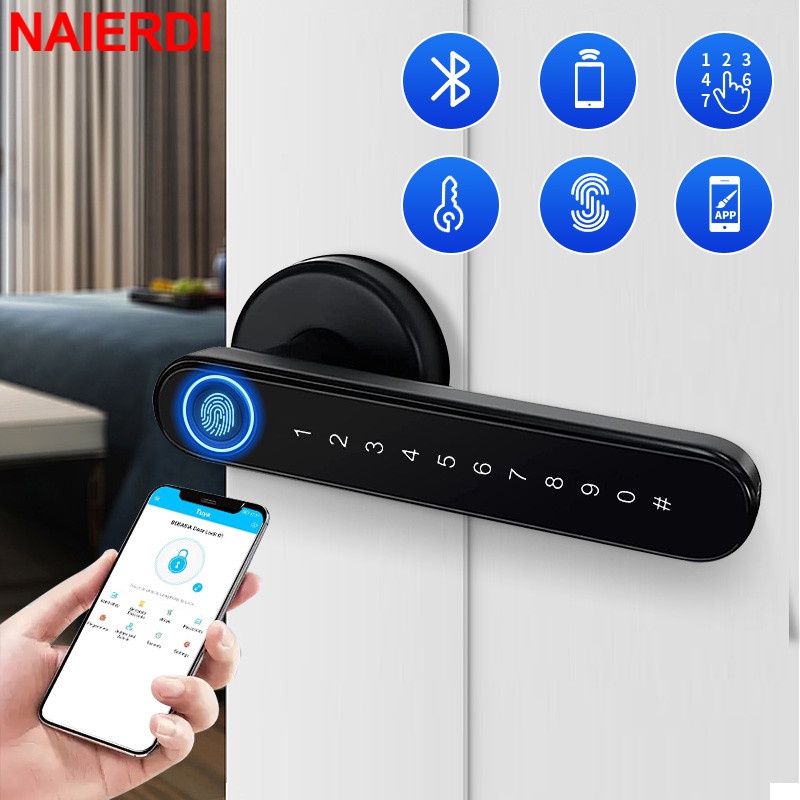 NAIERDI Biometric Security Door Lock Smart Fingerprint Keyless Black