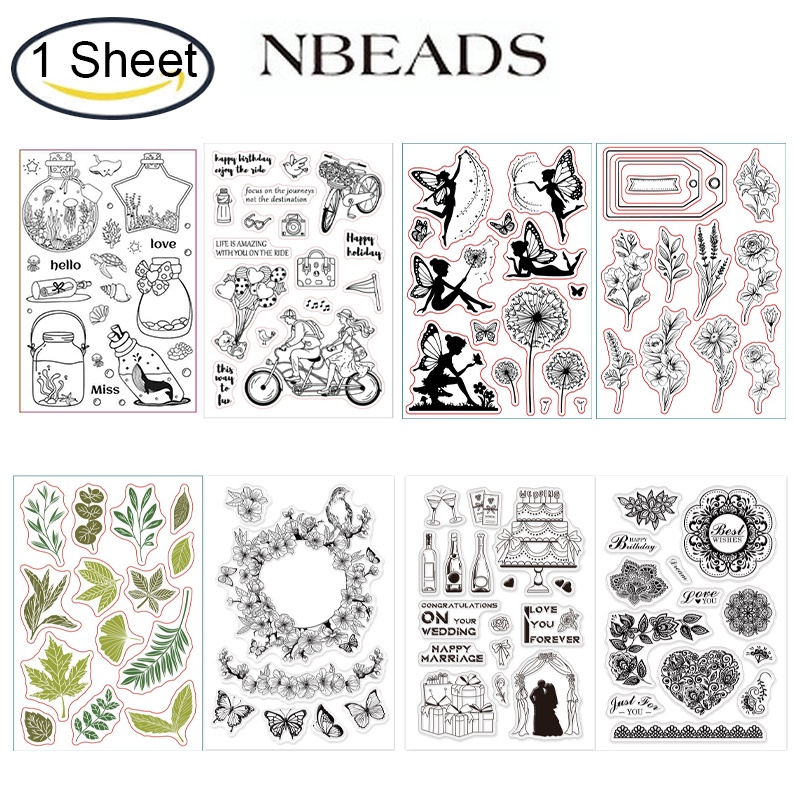 1Sheet Sketch Flowers Silicone Clear Stamp Flowers Background ...