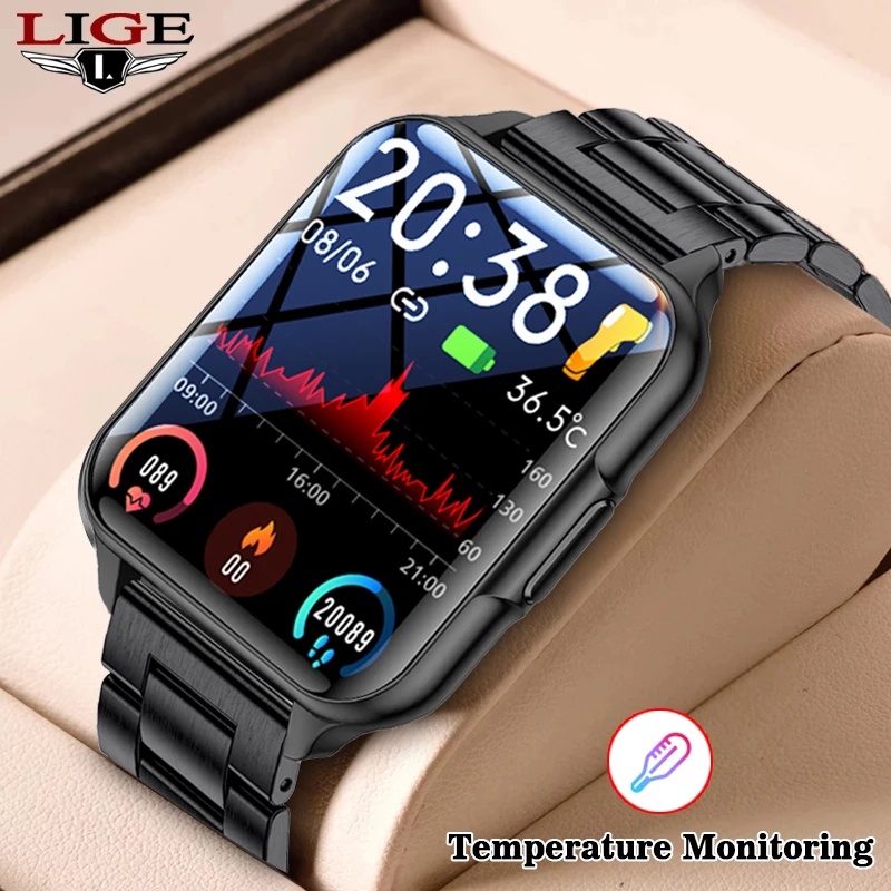 LIGE Smart Watch Body Temperature Monitoring IP68 Waterproof Heart Rate