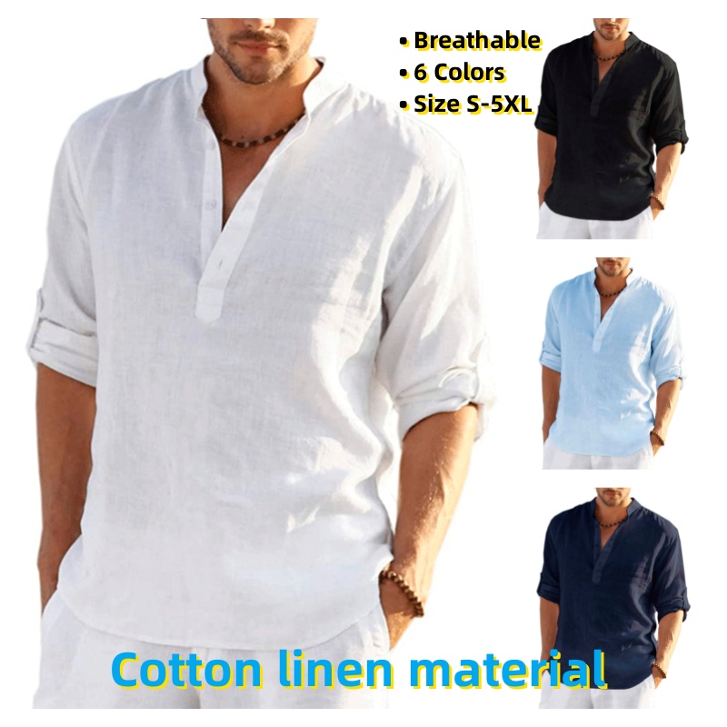 Men's Long Sleeved Linen Shirt, Cotton And Linen Casual Shirt, S-5xl Top