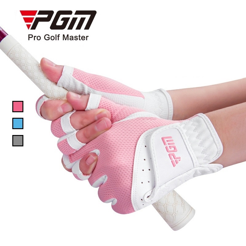 PGM breathable twohanded women half finger golf glove with grey pink