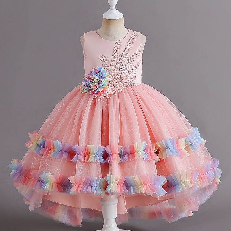 Flower Girls Princess Dress,Sleeveless Rainbow Color Trailing Dresses ...