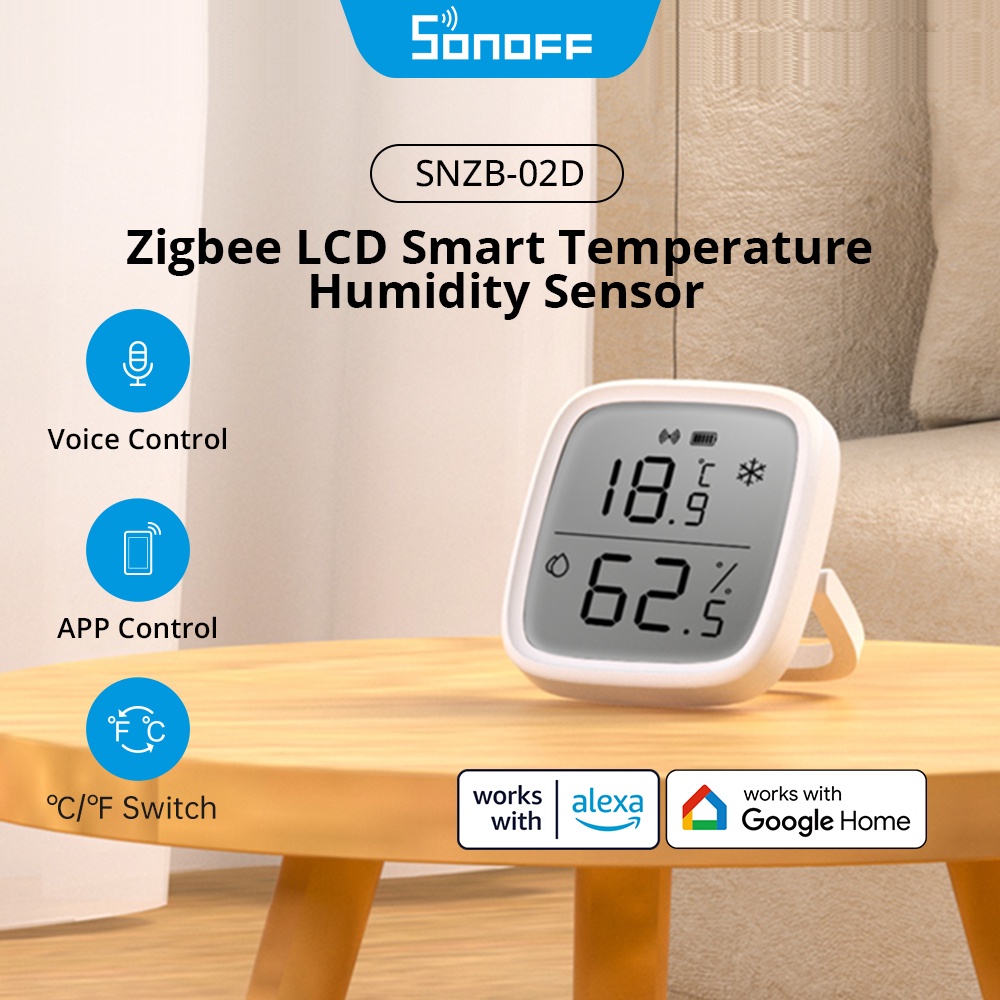 SONOFF Zigbee Smart Indoor Temperature Humidity Sensor, SNZB-02D Zigbee  wireless Hygrometer Thermometer Works with Alexa Google Home Smartthings  IFTTT 