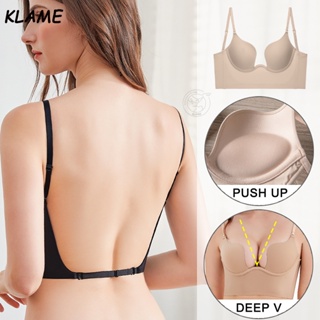 Low Back Bras for Women Sexy Push Up Comfort Deep V Neck Backless Bra,Low  Cut Multiway Convertible Bra Wire Lifting Bralette