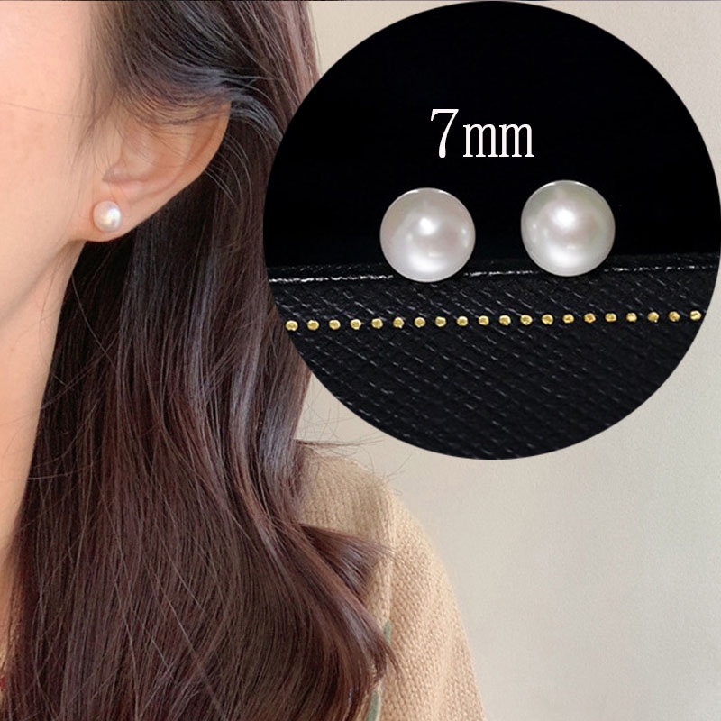 Korea S925 Silver Stud Earrings 7mm Pearl Simple Stud Earrings Jewelry Accessories Gift for Women