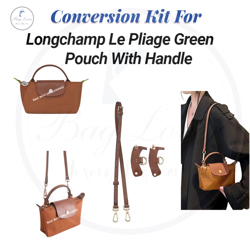 Crossbody Conversion Kit for Longchamp Le Pliage Pouch with Handle Petal Pink Silver Hardware