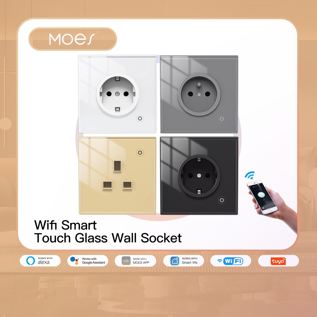 MOES WiFi/Zigbee Tuya Smart Wall Socket Glass Panel Outlet Power ...