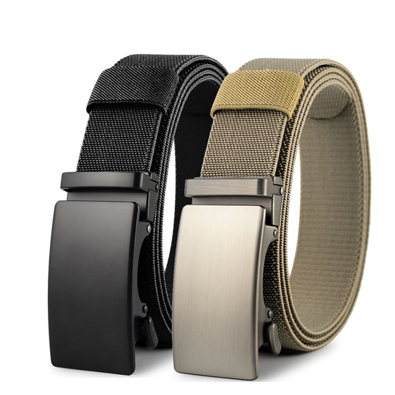 Men Stretch Canvas Belt Metal Automatic Buckle Tough Stretch Nylon Men