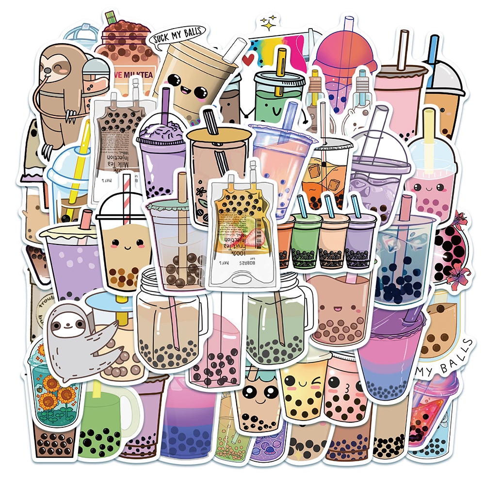 50PCS Milk Tea Series Funny Decal Sticker Cute Cartoon Handbook Decal ...